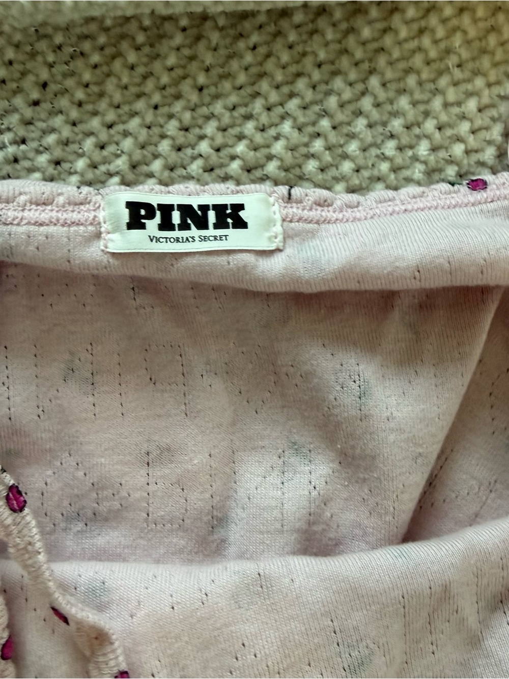 VS PINK Cherry Pointelle Pajama Set Henley Cami Boxer Shorts Pink Sleepwear M - Picture 6 of 6